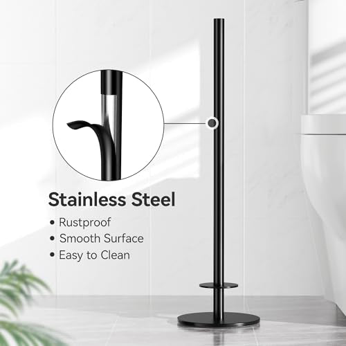 Black Toilet Paper Holder Stand for Spare Rolls Storage, Stainless Steel Freestanding Toilet Paper Holder with Shelf Hold 5 Paper Rolls - color: Matte Black