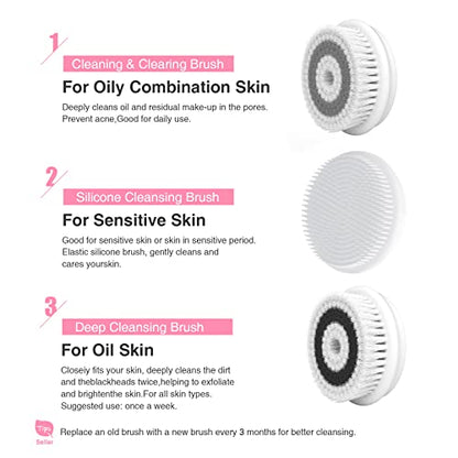 TOUCHBeauty Spin Brush Face Cleanser with 3 Brush Heads for Deep Cleansing Exfoliation and Massaging - color: Pink