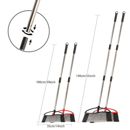 Outdoor Heavy Duty Broom, 15.7'' Wide with Long Handle, Angle Broom with Stiff Bristles for Sweeping Patio, Garden, Garage, Yard - color: Red and Black