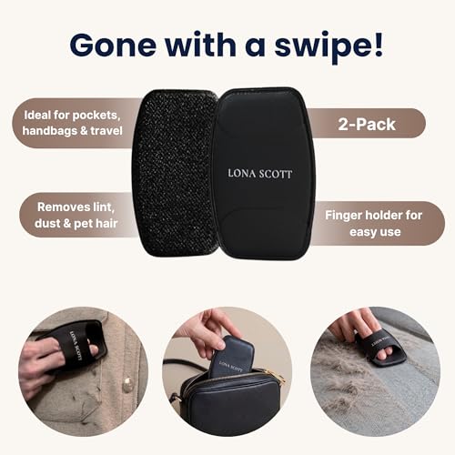 Pocket Lint Brush x2, Reusable Lint Remover & Lint Roller for Clothes, Travel, Pet Hair Remover, Dust & Dandruff