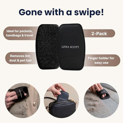 Pocket Lint Brush x2, Reusable Lint Remover & Lint Roller for Clothes, Travel, Pet Hair Remover, Dust & Dandruff