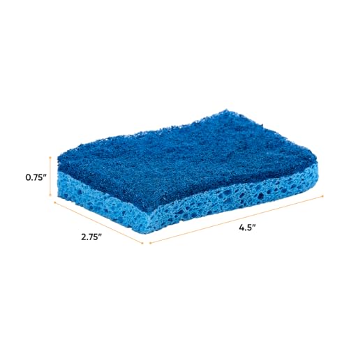 Superio Non-Scratch Cellulose Sponge Kitchen Scrub Sponges with Scouring Pad Set, Good for Non-Stick Cookware Frying Pan, Pot, Counter Top, Sink Scrubbing, Kitchen Scrubbers, Pack of 1, Blue - color: Blue, size: 1-pack