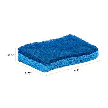 Superio Non-Scratch Cellulose Sponge Kitchen Scrub Sponges with Scouring Pad Set, Good for Non-Stick Cookware Frying Pan, Pot, Counter Top, Sink Scrubbing, Kitchen Scrubbers, Pack of 1, Blue - color: Blue, size: 1-pack