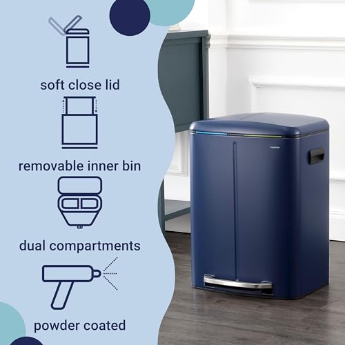 happimess HPM1005J Marco Rectangular 10.6-Gallon Double Bucket Trash Can with Soft-Close Lid, Denim Blue, Fingerprint Resistant, Modern, Minimalistic for Home, Kitchen, Office, Bedroom, Bathroom - color: Denim Blue