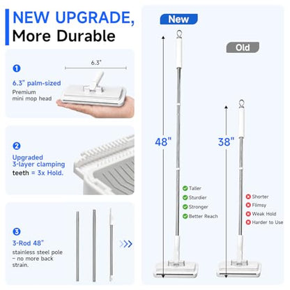2026 New Snap On Mini Mop for Wet and Dry Disposable Pads, Zero Touch Auto Grip Multi-Surface Quick Cleanup, Replaces Swiffer Sweeper (48in Long Handle Mini Mop) - size: 48in Long Handle Mini Mop