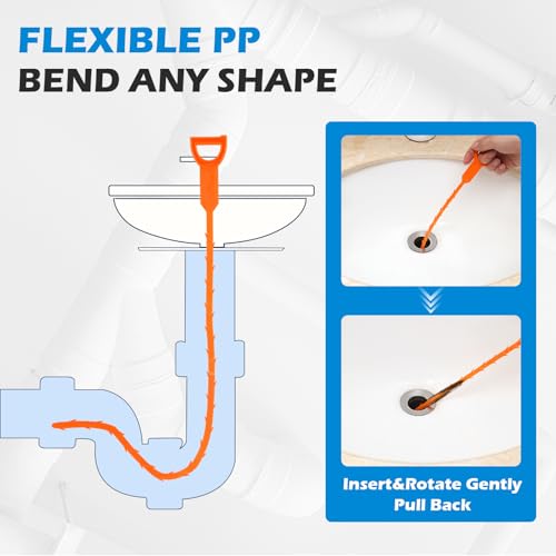 10 PCS Drain Snake Hair Drain Clog Remover Tool Set, Snake Drain Hair Removal Tool, Grabber Claw Drain Hair Remover, Flexible Drain Cleaner Brushes for Toilet, Kitchen Sink, Shower & Tub