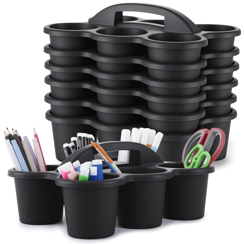 6 Pack Classroom Caddy with Handle Plastic Storage Caddy Organizer with 6 Compartments Drink Cup Caddies Holder Portable Storage Bin for Pencil, Crayon, Marker, Home, Office, School Supplies(Black) - color: Black