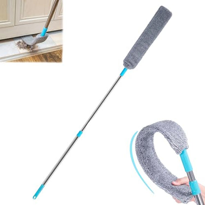 Flat Duster for Under Appliances, Retractable Gap Dust Cleaning Artifact,Bendable Microfiber Duster,Flat Duster with Extension Pole,Under Fridge Cleaning Tool (1 Set) - color: 1 Set