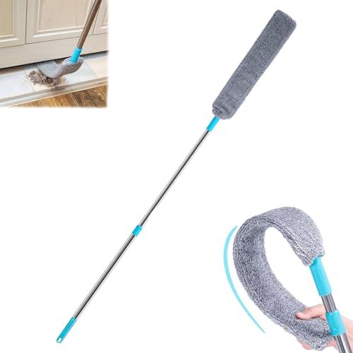 Flat Duster for Under Appliances, Retractable Gap Dust Cleaning Artifact,Bendable Microfiber Duster,Flat Duster with Extension Pole,Under Fridge Cleaning Tool (1 Set) - color: 1 Set