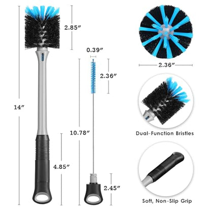 MOSOLAN 2-in-1 Water Bottle Brush and Straw Cleaner Brush, Long Handle Water Bottle Scrubbing Brush for Water Bottles, Glasswares, Mugs, Flasks, Tumblers and Kitchen Sink, Black, 1 Pack - color: Black, size: 1 Count (Pack of 1)