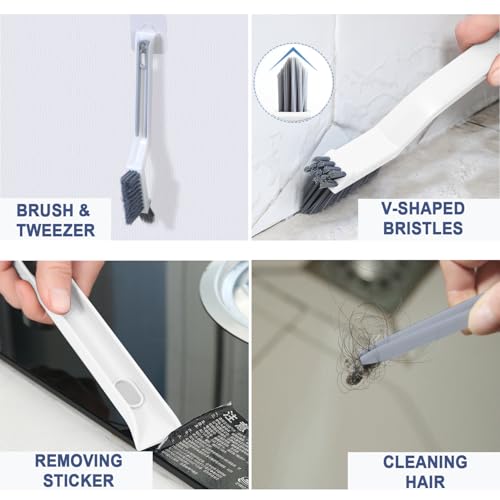 Toilet Brush, Deep Cleaner Silicone Toilet Brushes with Long Handle, Toilet Rim Corner Crevice and Tile Grout Groove Gap Cleaning Brush for Home, Bathroom, Shower, Small Spaces