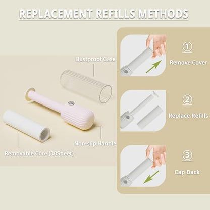 Compact Lint Roller with 150 Sheets - Portable Pet Hair Remover for Clothes, Furniture, Home & Travel - 1 Roller + 4 Refills (Pink) - color: Pink