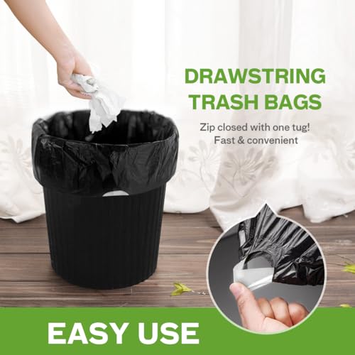 6 Gallon Small 120 Counts Strong Drawstring Trash Bags Garbage Bags by Teivio, Bathroom Trash Can Bin Liners, Plastic Bags for home office kitchen, Black - style: 120-6 Gallon-Black