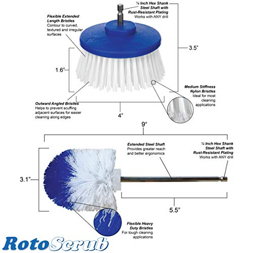 RotoScrub Drill-Powered Cleaning Brushes - 2-Brush Drill Accessory Combo Kit - color: White/Blue, size: Multi-Kit - 2 Piece Set