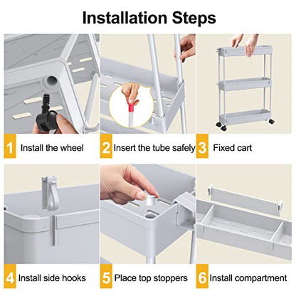 SPACELEAD Slim Storage Cart 3 Tier,Bathroom Organizer Rolling Utility,Mobile Shelving Unit Slide Out for Office, Kitchen, Laundry Room & Narrow Places,Gray - color: Grey