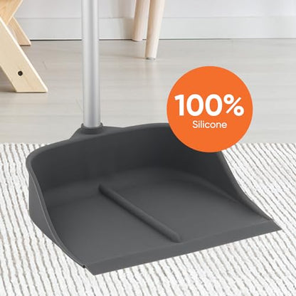 Silicone Dust Pan with Handle Lobby Dustpan with Long Handle Stand Up Dustpan, 35" Aluminum Long Handle, by Superio - style: Dustpan