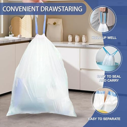Small 2 Gallon Trash Bags Drawstring,0.96 Mil,Unscented,240 Count | Tear-Free,Leakproof,Strong Garbage Can Liners,White,Fit 5 - 7.5 Liter Waste Bins,for Home Bathroom Office Car Everyday Use - color: 2gal-240