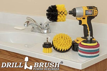 Drillbrush Power Scrubber Brush Set - Drill Brush Attachment - Grout Brush Drill Attachment - Drill Scrubber Attachment - Bathroom Cleaner Scrub Brush - Toilet Brush Cleaning Supplies - Grout Cleaner - color: Yellow