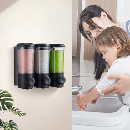 Shampoo and Conditioner Dispenser No Drill Shower Soap Dispenser Wall Mounted Shower Dispenser 3 Chamber with Upgrade Smooth Pump Head Bathroom Body Wash Soap Dispenser Set 450ml*3 Black - color: Black 3 Chamber