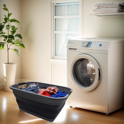 SAMMART 41L (10.8 gallon) Collapsible Plastic Laundry Basket - Foldable Pop Up Storage Container/Organizer - Portable Washing Tub - Space Saving Hamper/Basket, (Rectangular, Grey/Black) - color: Grey/Black