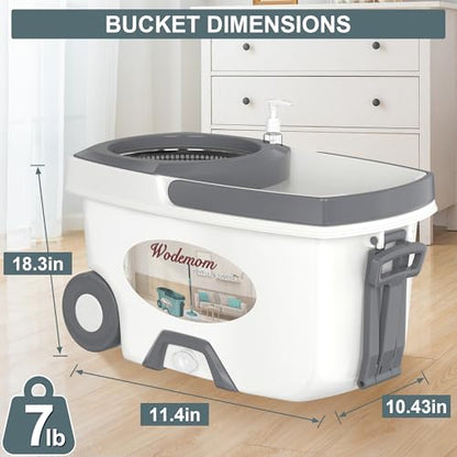 Mop and Bucket with Wringer Set,Spin Mop and Bucket System, Mops for Floor Cleaning,Household Supplies Tools with 6 Replacement Refills,61" Extended Handle for Household Hardwood Floor - White - size: White Mop Bucket + 6 Mop Heads