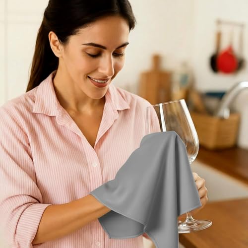 3 Pcs Wine Glass Cleaner Set Large Microfiber Polishing Cloths Wine Glass Cleaning Brush Lint-Free Drying Towels for Stemware Glassware Bar Restaurant Kitchen Supplies (Gray) - color: Gray