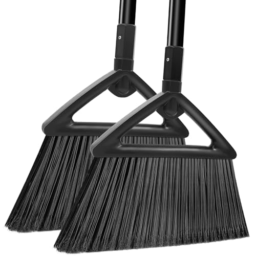 Heavy Duty Broom Outdoor and Indoor, 2 Pack Commercial Angle Brooms with Longer Handle, Perfect Black Broom for Garage, Kitchen, Courtyard, Restaurant - color: 2 * Black