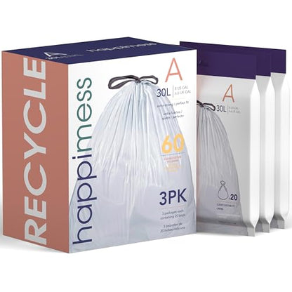 happimess HPM3000A-CLEAR 7.9 Gallon Kitchen Drawstring Trash Bags, Trash Can Liner, Clear, 60 Count, 3-Packs of 20 Liners - color: Clear, size: 60 Count (Pack of 1)