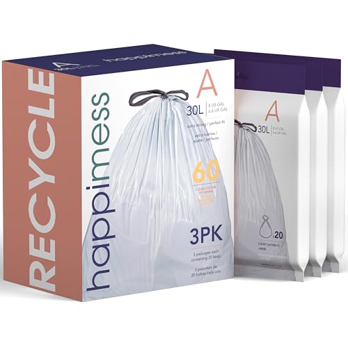 happimess HPM3000A-CLEAR 7.9 Gallon Kitchen Drawstring Trash Bags, Trash Can Liner, Clear, 60 Count, 3-Packs of 20 Liners - color: Clear, size: 60 Count (Pack of 1)
