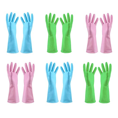 URSMART Reusable Household Gloves - Waterproof Rubber Latex Cleaning Laundry Gloves Dishwashing Gloves for Kitchen Dish Washing Laundry Cleaning (6L Color Random) - color: 6l