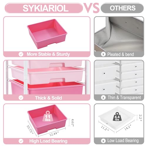 SYKIARIOL Utility Cart with 5 Drawers,Storage Drawer Cart with Wooden Tabletop and Lockable Wheels,Craft Storage Trolley Cart,5-Tier Rolling Utility Cart on Wheels,Rose Pink - color: Rose Pink