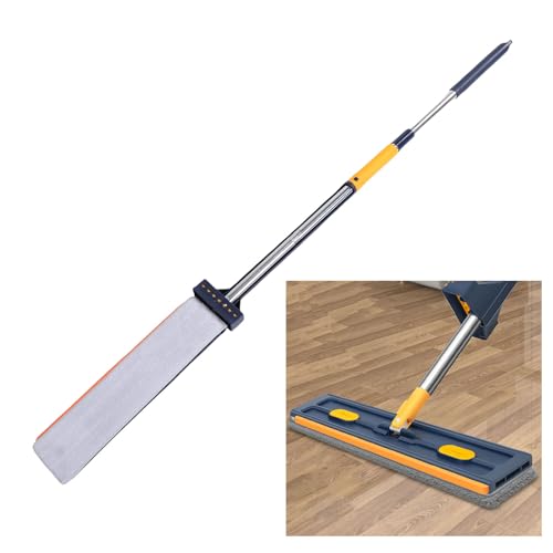TARSHYRY Flat Mop with Scraper, 360 Degree Rotation Mop with Built in Scraper and Toothed Comb, Lightweight Floor with 6 Reusable Microfiber Pads, 54 Inch Adjustable (Dark Blue+6 Microfiber Reusable