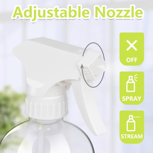 Glass Spray Bottles, 16oz Refillable Containers, Adjustable Spray Nozzles, Spray Bottles for Hair, Solutions, Cleaning, Gardening, Aromatherapy, Pets, Hair -Clear