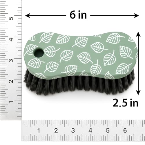 2-Pack Heavy Duty Scrub Brushes for Kitchen & Bathroom – Ergonomic Handheld Cleaning Brush with Printed Design – Medium Bristles for Tile, Grout, Sink, and Tub - color: Green