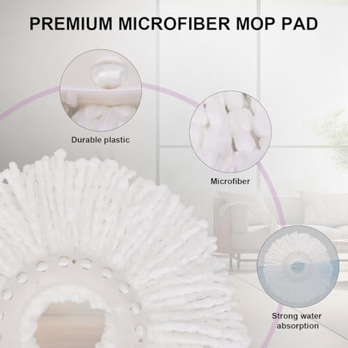 Spin Mop Replacement Heads, 6.3 Inch Microfiber Mop Refills Compatible with Hurricane, Mopnado, Simpli Magic and Other 360° Spin Mop Systems, Round Standard Universal Mop Pads (White) - 6 Pack - color: White - 6 Pack
