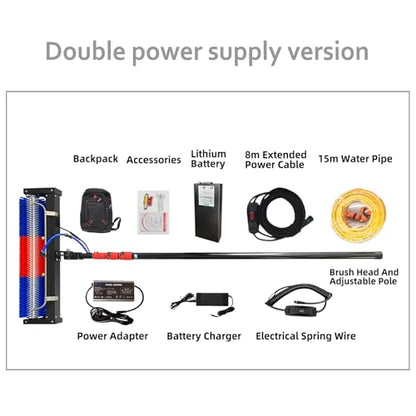 Solar Panel Cleaning Roller Brush, 18FT Adjustable Window Cleaning Brush and Pole, Automatic Solar Panel Brush, Rolling Cleaning Brush, Wash Brush with Lithium Battery and Power Converter - size: 18FT-double