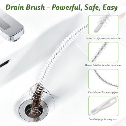 8 Pack Shower Drain Snake Set, 2 x 32" Snake Drain Hair Removal Tool, 6 × 18/24/28" Drain Cleaner Tool, Long Flexible Anti-Break Steel Plumbing Snake for Sink/Pipe/Bathroom/Toilet/Tub Drain