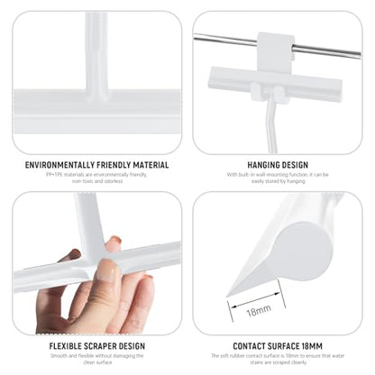 8 Inch Silicone Squeegee for Shower Glass with Hook，Shower Door Squeegee，Multi-Use Shower Squeegees (White) - color: White