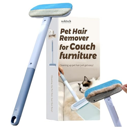 Pet Hair Remover for Couch and Furniture, 17.3-Inch Reusable Washable Lint Cleaner for Dog and Cat Hair, Long Handle for Bedding, Sofa and Fabric Surfaces