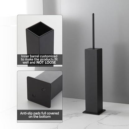 BGL Toilet Brush with Holder Set Matte Black Aluminium Standing for Bathroom Toilet Bowl Cleaner Brush and Holder Set, Square Design - color: Matte Black-standing