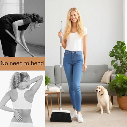 Broom with Dustpan Combo Set for Home, 52-in Long Adjustable Handle Angle Broom and Dustpan Set with Dustpan Comb Teeth for Sweeping Pet Hair Food Dirt Kitchen (White-Grey) - color: White-grey