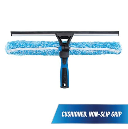 Unger Professional Connect and Clean 18” Proflex 2-in-1 Squeegee and Scrubber, High Access Window Cleaning Tool with Pivoting Head, Commercial and Residential Use, Reusable Microfiber Sleeve - style: ProFlex Window Cleaner II