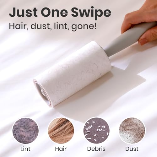 DELOMO Extra Sticky Lint Roller for Pet Hair, 600 Sheets Mega Pack (2 Rollers+ 4 Refills), Pet Hair Remover for Clothes, Couch, Furniture, Bedding, Car Seats - Easy Peel Design for Dog Cat Owners - size: C: 2 Rollers + 4 Refills ( 600 Sheets Total )