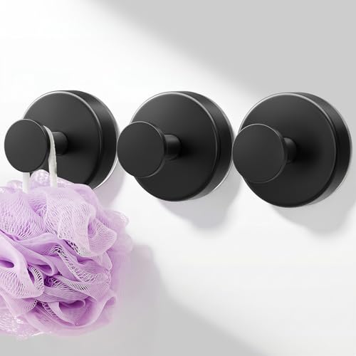 Deluwire Suction Cup Hooks for Shower, No Drill Shower Suction Hooks for Bath Robe Looafh, Removable Towel Holder for Bathrooms Wall, Mirror, Tile, Window Glass, Non-Porous Surfaces, 3 Packs-Black - color: Black, size: 3pc