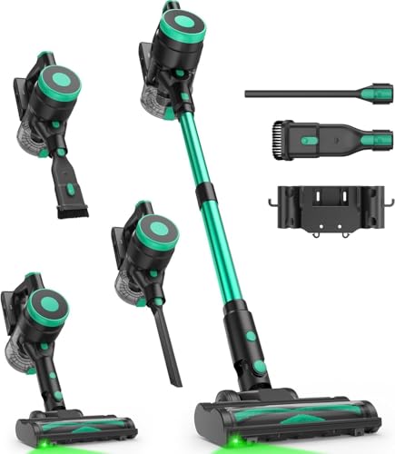 Zefiro 450W Cordless Vacuum Cleaner,45Mins Runtime Vacuum Cleaners for Home, Anti-Tangle and 1.5L Dust Cup, Lightweight Vacuum for Hardwood Floor Carpet Pet Hair - color: Green