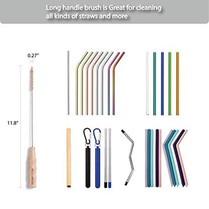 4 Pcs Bamboo Bottle Brush Set by HELLO NATURE – Long Handle Cleaning Brushes for Water Bottles, Baby Bottles & Glassware, Sustainable & Plastic-Free
