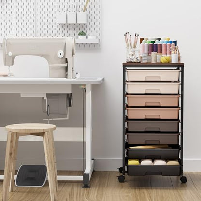 TOOLF Rolling Carts with Wheels, 8-Drawer Utility Cart, Wooden Tabletop Storage Cart for Office, Arts & Crafts, Classroom, Bedroom, Brown - color: Brown