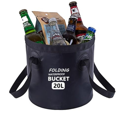 Collapsible Bucket with Handle 5 Gallon Portable Folding Bucket Upgraded Ultra Lightweight Outdoor Basin Pail for Fishing, Camping, Hiking, Car Washing and More (Black, 20L-12L)