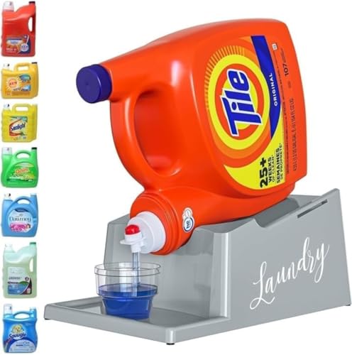 Skywin Laundry Detergent Holder Stand Organizer and Drip Tray for Laundry Room Organization, Laundry Soap Holder for Liquid Laundry Detergent, Laundry Detergent Stand (Grey with Print) - color: Grey/White Print