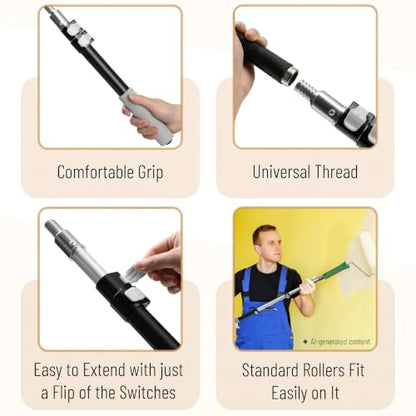 Bates- Telescopic Extension Pole, 3 Ft, Aluminum Alloy, Sturdy Multi-Purpose Extension Pole with Flip-Lock Design for Painting, Dusting and Cleaning - color: Black and Gray, size: 3 Ft, 1 Pack